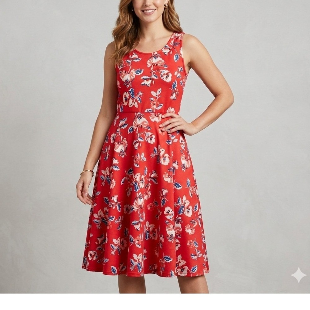 Agnes & Dora Womens Red Floral Fit and Flare Midi Sundress Sleeveless Small USA